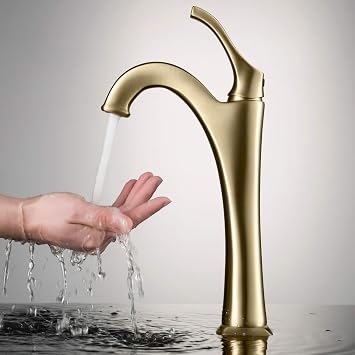 KRAUS KVF-1200BG ArloTM Brushed Gold Tall Vessel Bathroom Faucet with Pop-Up Drain 2 Pack
