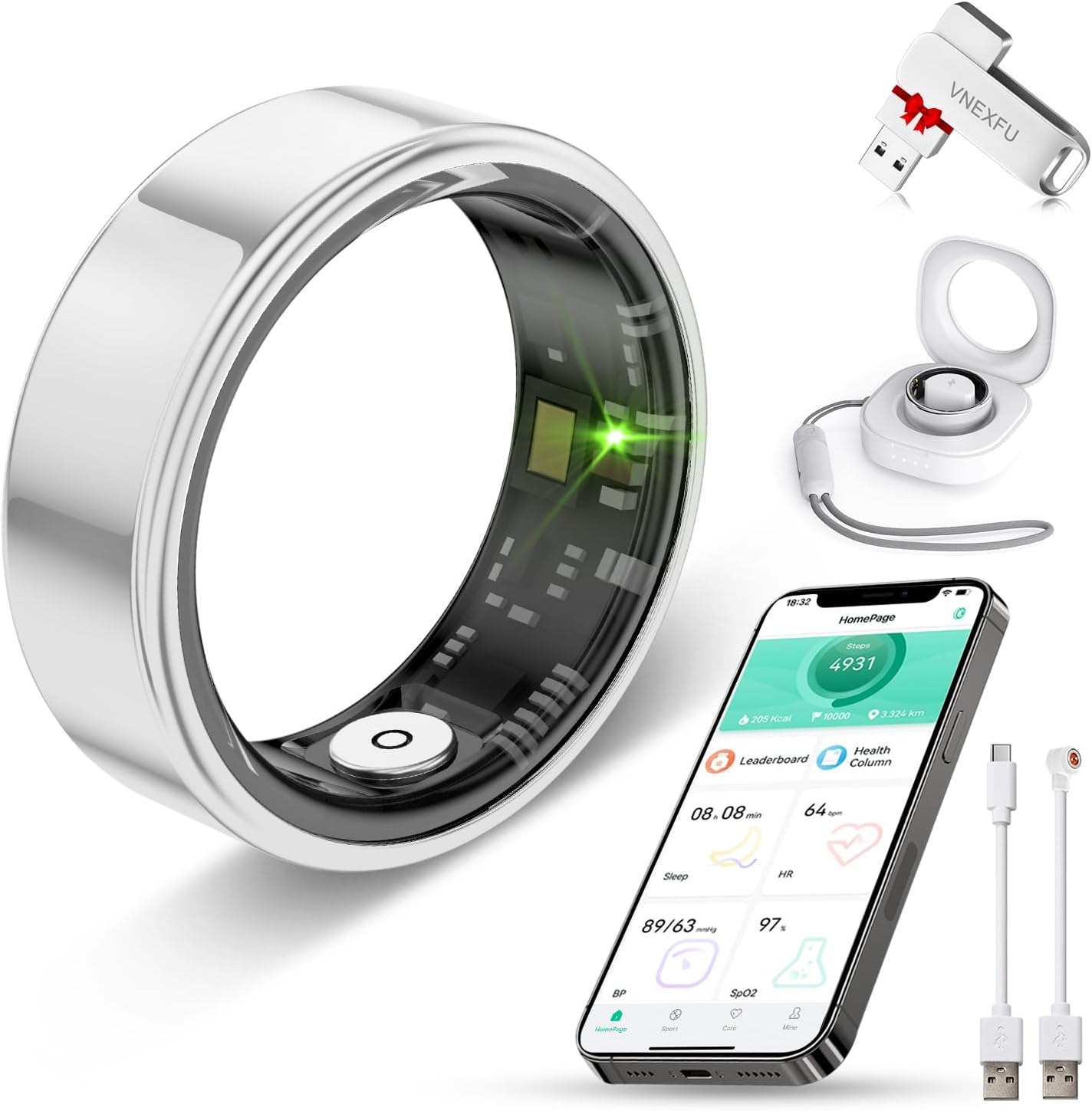 Smart Ring Health Tracker for Women Men-IP68 Waterproof Fitness Ring with Sleep Tracker/Heart Rate/Blood Pressure/Blood Oxygen/Step Counting/Calories for iOS and Android,No Subscription Fee