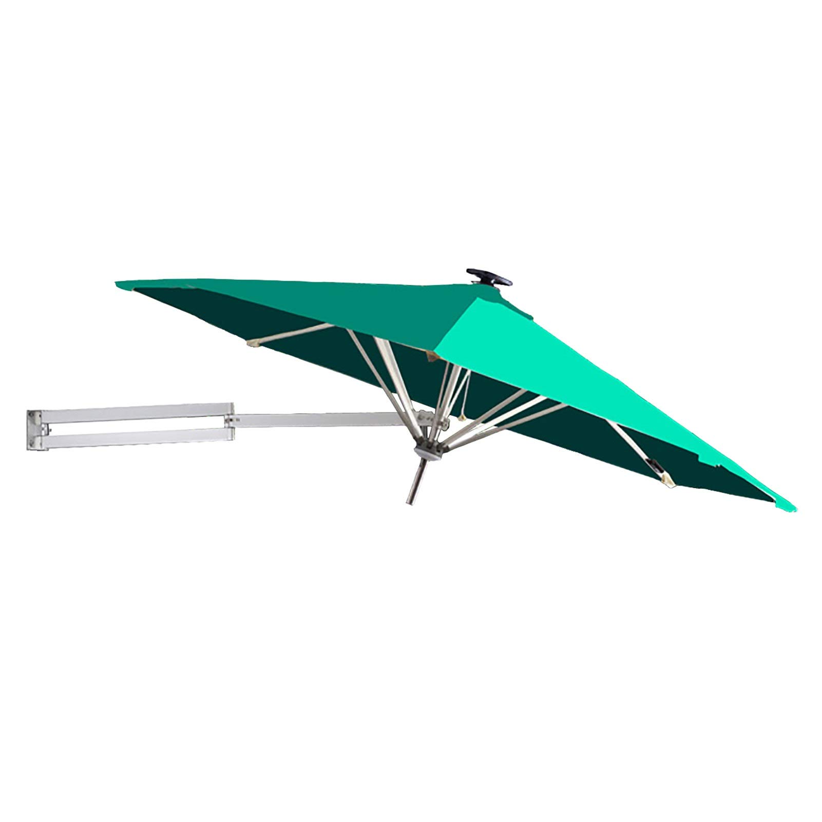 WDSOPK Wall Mounted Patio Parasol Umbrella for Outdoor Garden Balcony, Aluminium Pole Sunshade Market Umbrella, 250cm / 8ft Canopy, Dark Green