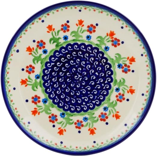Authentic Polish Pottery Dessert Plate in Spring Flowers