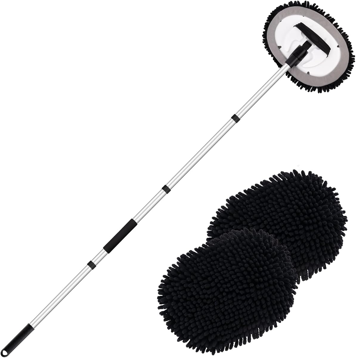 Kit de cepillo para lavado de autos de 62 pulgadas, esponja para trapeador con mango largo, kit de cepillo de limpieza para autos de microfibra de chenilla, suministros, kit de trapeador para lavado de autos, kit de cuidado del auto con cabezal de repuesto sin rayones para auto, RV, camión