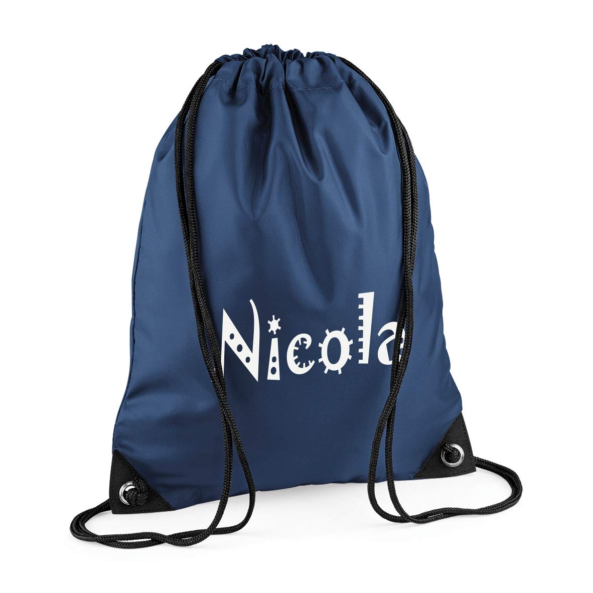 Nametape Express Navy Blue Gymsac/Pump/Swim Bag/Sack Drawstring Backpack Personalised With Name, Great For School Or Gym (Navy Blue)
