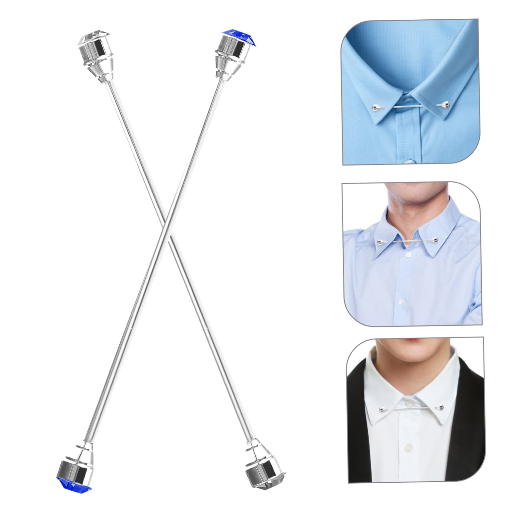 minkissy Men's Lapel Pins 2pcs Collar Stays Rhinestones Fashionable Shirt Collar Pins