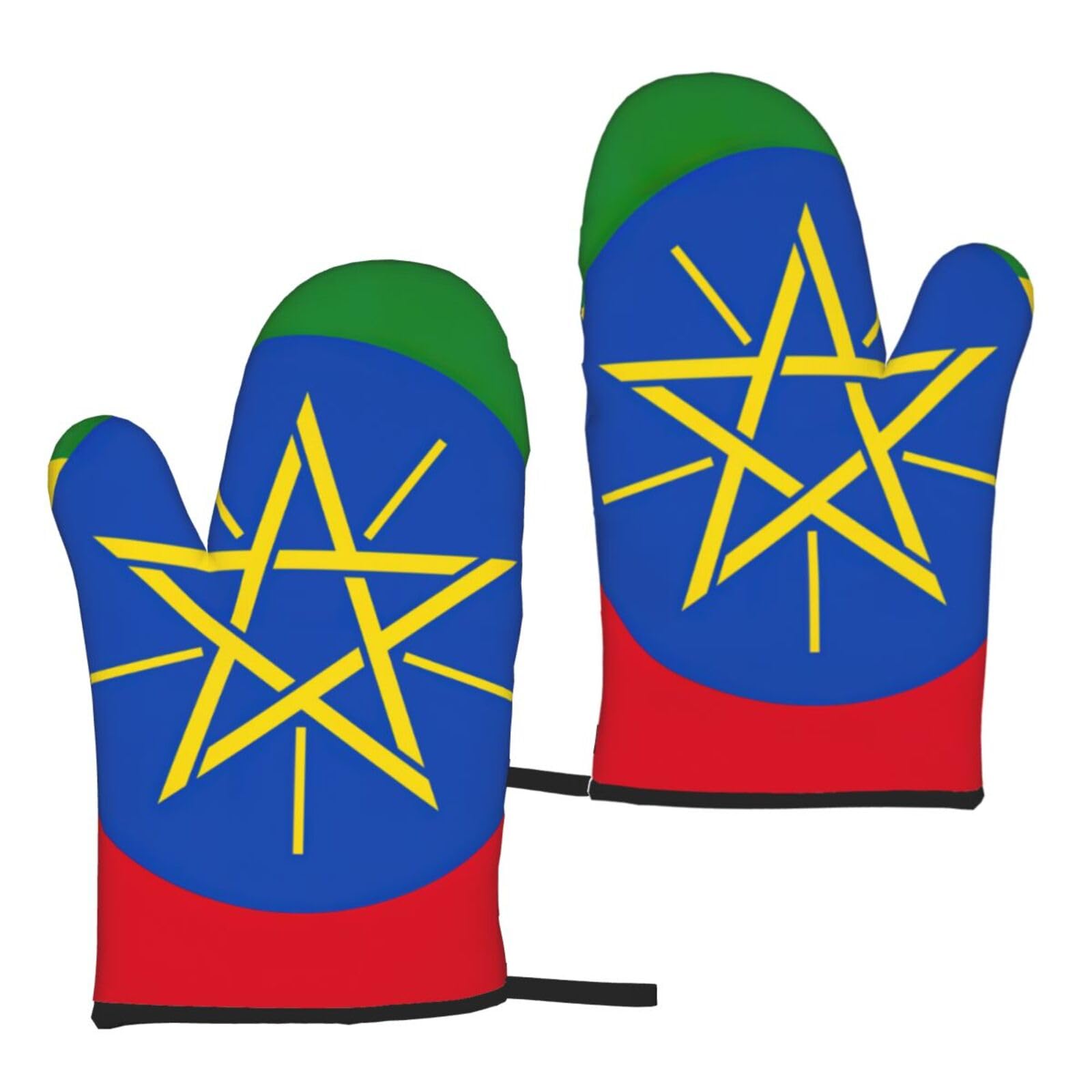 Flag Of Ethiopia Print Heat Resistant Universal Fit Oven Microwave Gloves Home Cooking Baking Grilling
