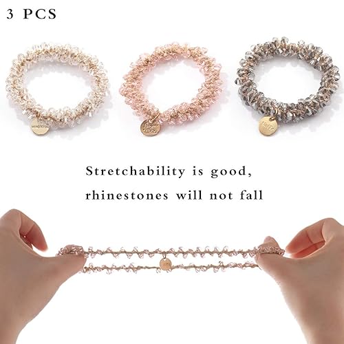 Miniatura 3 de Brinie Bandas elásticas para el cabello, bandas elásticas blancas para el cabello, bandas para el cabello con cuentas para coleta, accesorios para