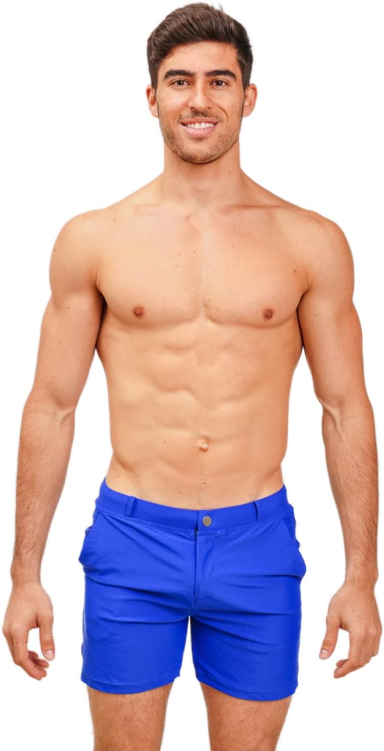 Taddlee Swimwear Men Swimsuits Square Cut Swimming Boxer Briefs Bikini Trunks (Large, Blue)