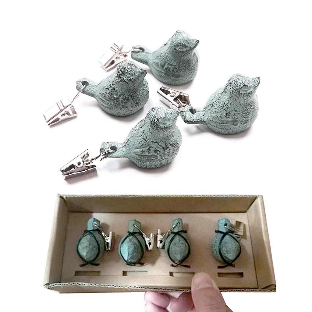Set 4 Pesi Per Tovaglia In Ghisa Anticata - Ferma Tovaglie A Forma Di Uccellini - Verde/Bianco