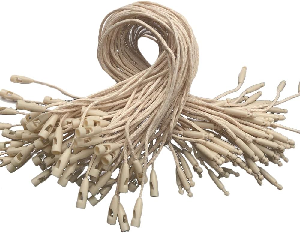 Muka 1000 Pcs Wax Cord Hang Tag String Snap Lock Pin Loop Fastener Hook Ties for Clothing Price Tag Hanging Rope Lanyard Cord-Beige-0.1"