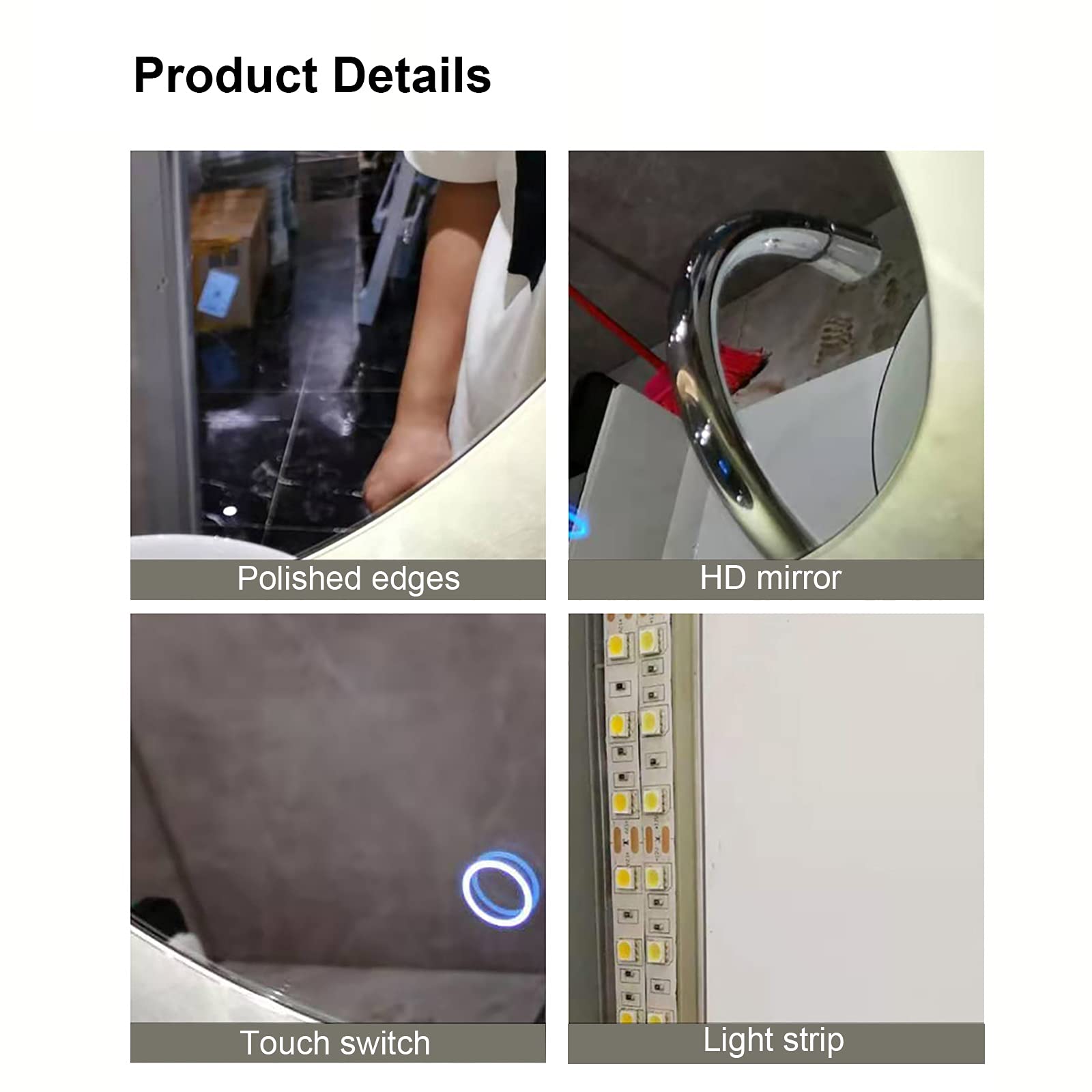 Specchio Espejo de baño con iluminación LED para el hogar, espejo de pared para maquillaje o baño, con luces blancas frías de 6500 K, interruptor de sensor táctil único, espejo moderno inteligent