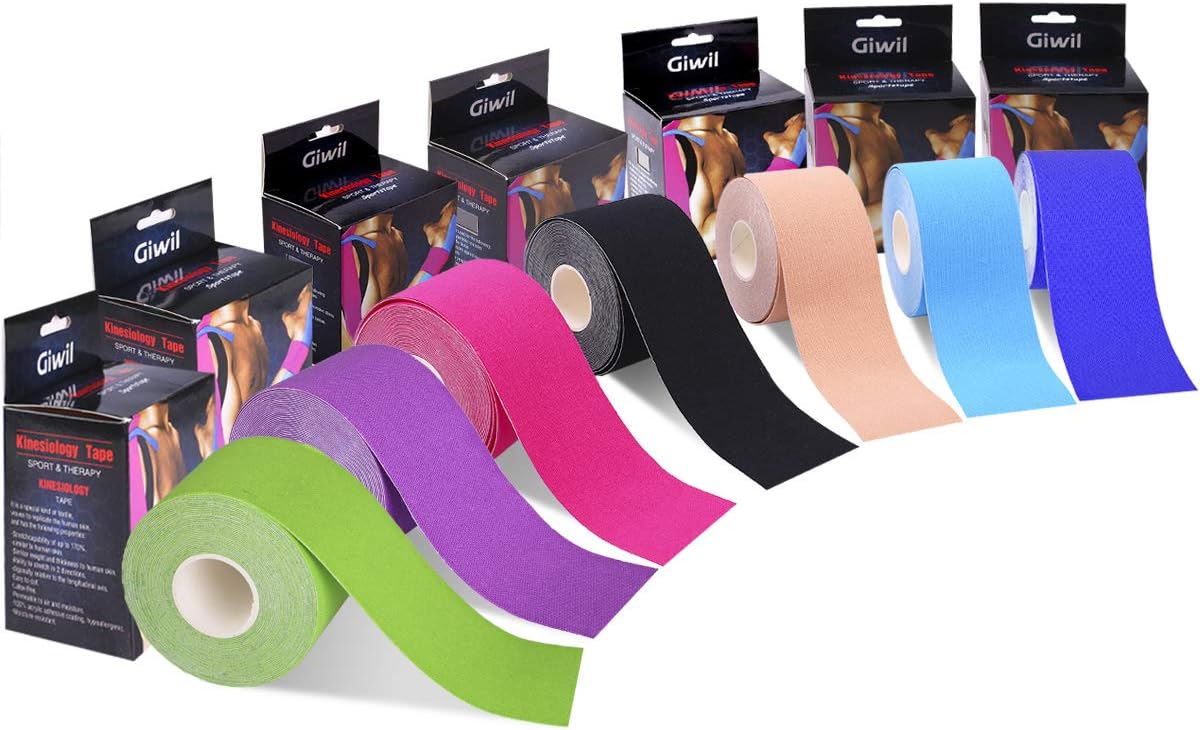 Giwil 2 Pack 5M*5cm Kinesiology Elastic Tape Rope Sports & Athletic & Physix Gear Sport Taping Waterproof Muscle Support Adhesive, Physio Therapeutic Aid Elastic Kinesiology Tape