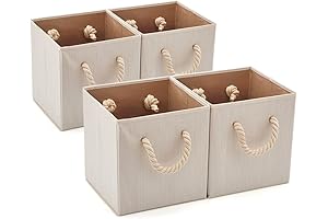 EZOWare Set of 4 Fabric Storage Bins with Cotton Rope Handle