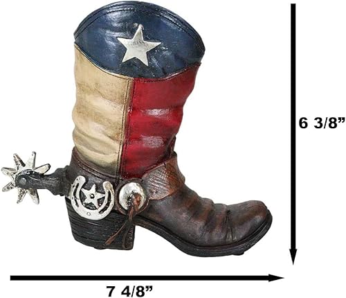 Miniatura 2 de Ebros Gift Bota de vaquera con bandera patriótica occidental del Estado de Texas con correa de concho, banco de monedas, figura decorativa en piel