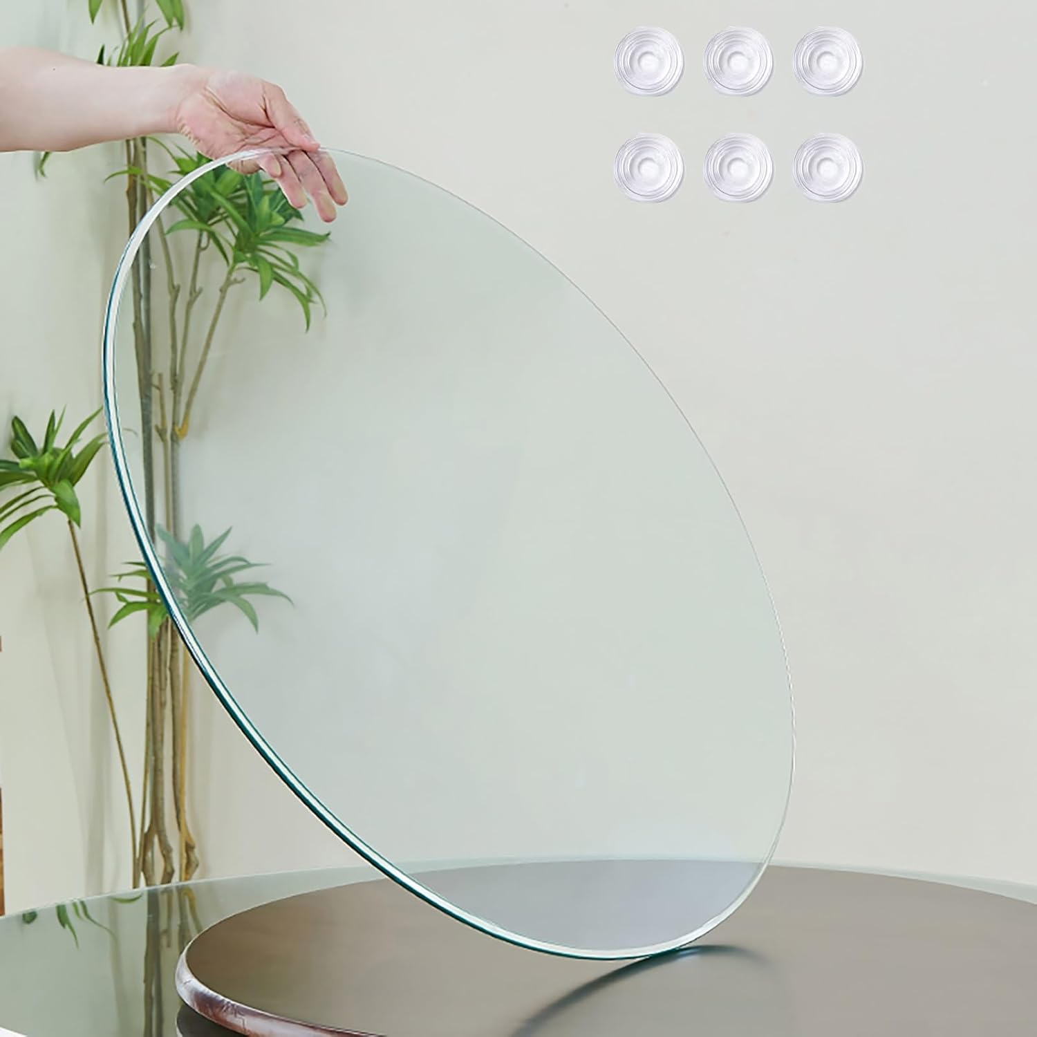Round Tempered Glass Table Top,Strong Load-Bearing Capacity,38-50-60-80-90cm Tempered Glass Table Top,Bevel Premium Round Circular Plate Glass(42CM(16.5IN))