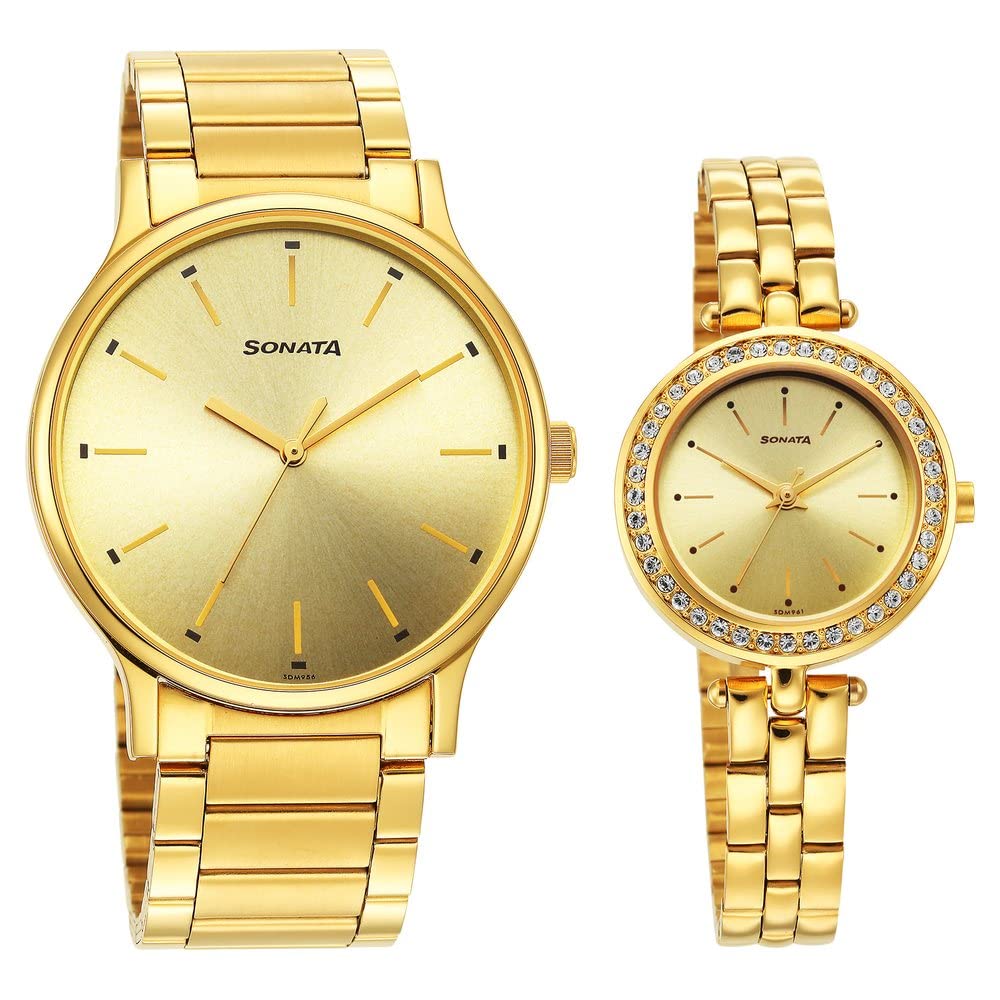 Sonata Quartz Analog Champagne Dial Stainless Steel Strap Watch for Couple-NS7710587041YM01P (B0BS3WJCD9) Amazon Price History, Amazon Price Tracker