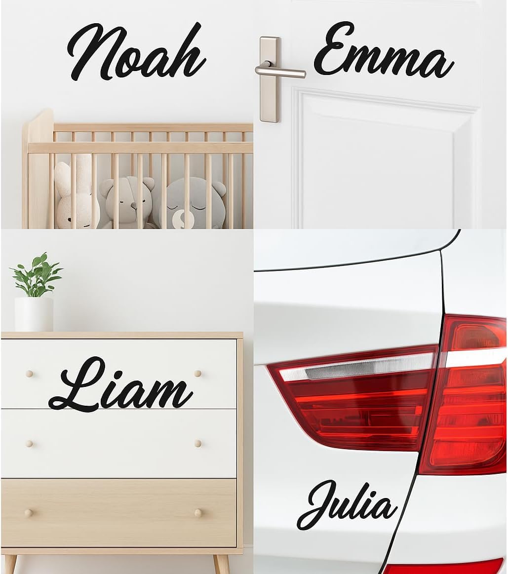 Sticker Prénom Personnalisé en Vinyle – Texte Sur Mesure Mur, Chambre Bébé & Enfant, Porte, Meuble, Voiture – 21 Couleurs – Décoration Murale Facile à Poser – LENIDESIGN