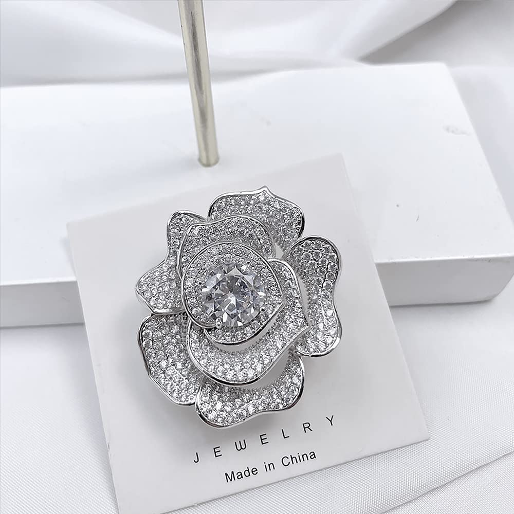 Broche con Forma de Rosa para Mujer, de circonita cúbica, para Vestido, Traje o suéter.