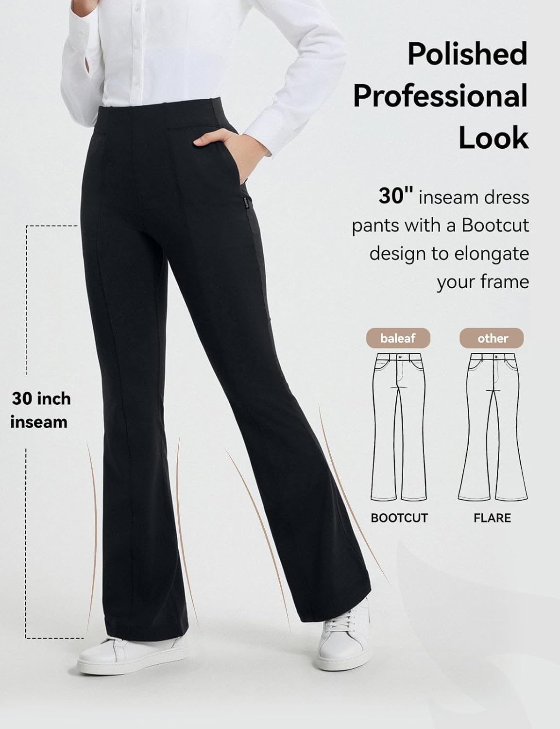 baleaf Womens Yoga Dress Pants Work with 4 Pockets Bootcut Business Leggings Stretch High Waisted Slacks Casual 30" - Image 7