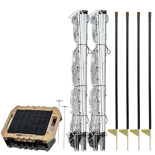 Premier 1 ElectroFence+ Kit de inicio  Valla de red eléctrica blancanegra  48 pulgadas de alto x 100 pies de largo, incluye Energizador solar,