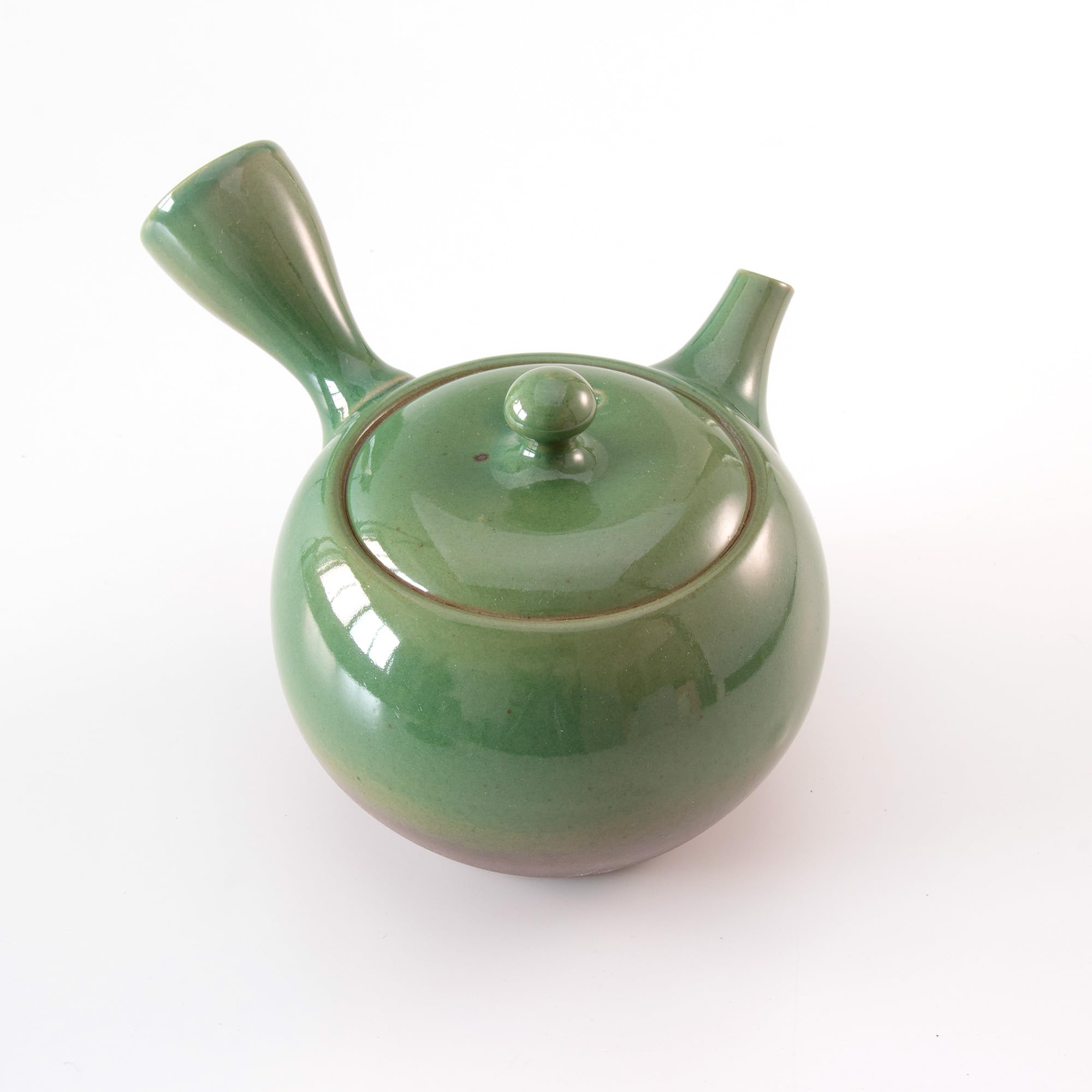 Asayu Japan Tetera Tradicional Kyusu - Midoriyu - Tamaño Mediano 360 ml, Esmaltada en Verde - Hecha en Japón (Tokoname-Yaki) - Ideal para Té Verde y Ceremonias del Té
