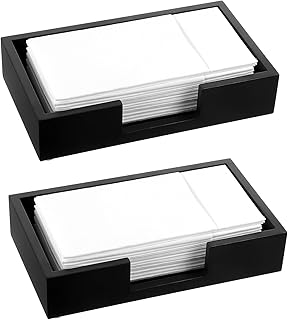 2 Pack Paper Towel Holder Countertop, 2 Inch Tall Wood Guest Napkin Dispenser Flat Napkin Basket Sink Tray Toilet Tank Topper for Home Kitchen Bathroom Desk Counter Drawers Hotel Cocktail Party