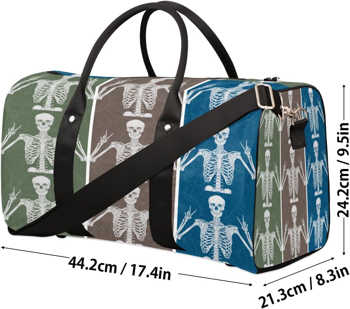 Colorful Striped Skulls Travel Duffel Bag for Women Men Large Capacity Overnight Weekender Bags for Lightweight Waterproof Sport Gym Bag for Workout Yoga Swim
