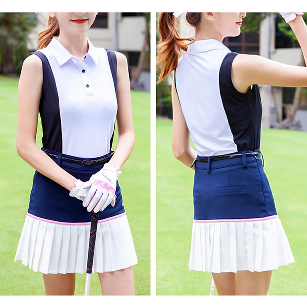 LANGWEI Maglietta da Golf da Donna Polo Senza Maniche Canotta Sportiva con Colletto da Tennis vestibilità Asciutta