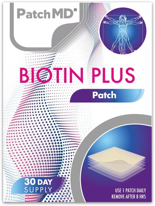 PatchMD Biotin Plus™ 30 Daily Topical Patches. 100% Natural. Hypoallergenic & Filler Free. High Absorption & More bioavailable. Suitable for Sensitive stomachs & bariatric.
