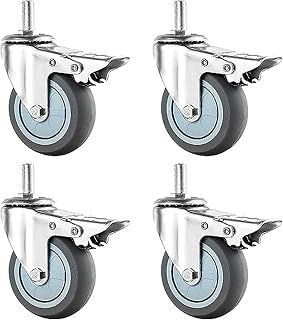 Chair Caster Wheels, Threaded Caster Wheels, Swivel Casters with Brake, Castor Wheels Sets 4 Heavy Duty, for Table, Trailer, Saw Table, Stage Toolbox, Bed (Wheel Diameter: 75mm)