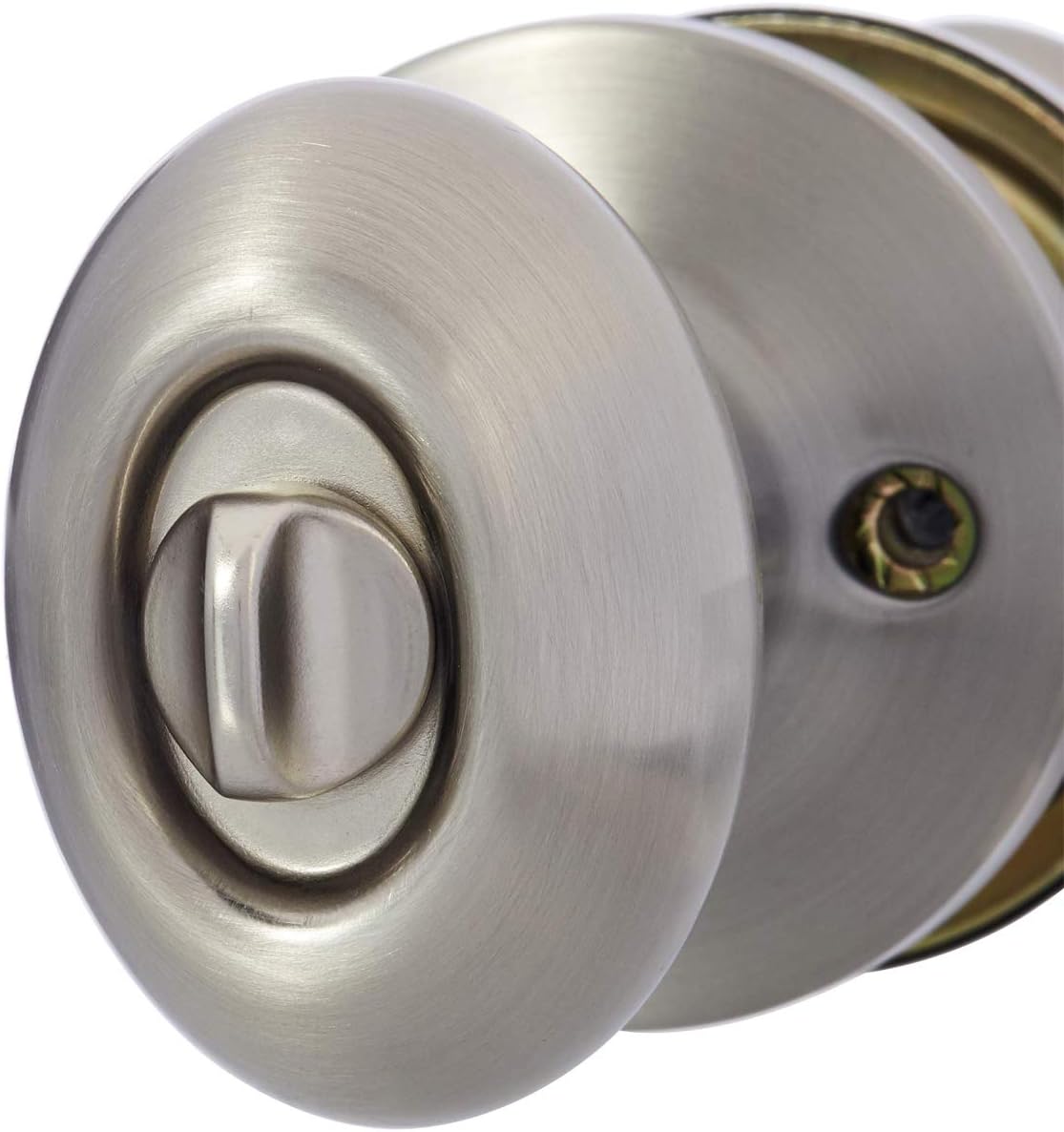 Amazon Basics Exterior Door Knob With Lock, Oval Egg, Satin Nickel