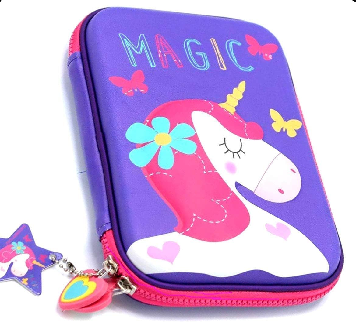 FunBlast Multipurpose Zipper Stylish Unicorn Print Large Capacity Pencil Case, Pen & Pencil Pouch Bag Case for School Supplies for Kids, Girls (Purple)