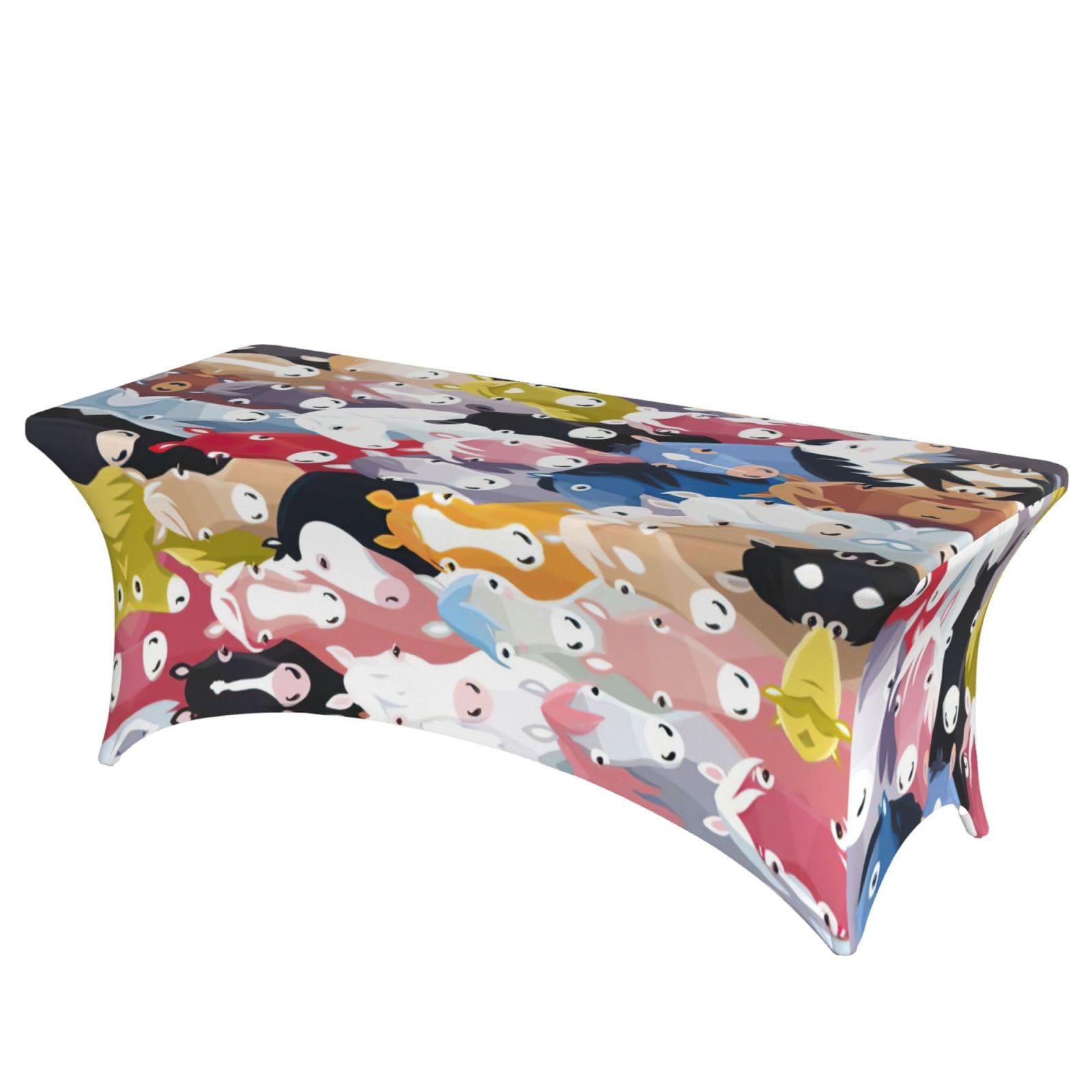 Housse de table 1,8m rectangulaire en élasthanne extensible EdWal imprimé chevaux