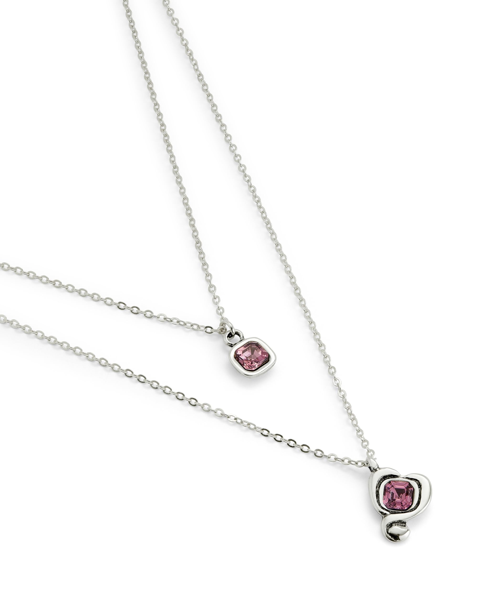 UNOde50 | Colgante De Aleacion De Metales | Bañado En Plata de Ley | Cadena Doble Y Corazon Con Cristal Rosa| Joya Artesanal | Hecho en España