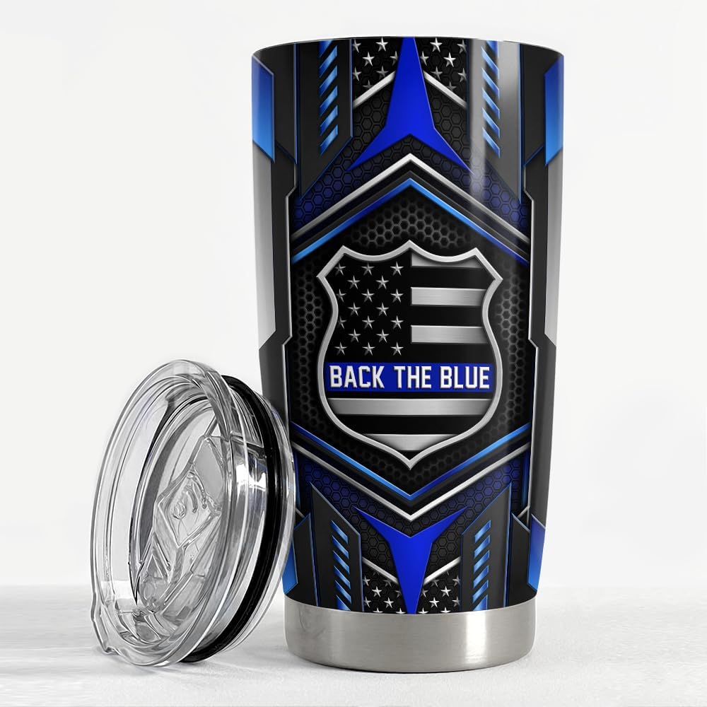 SANDJEST Back The Blue Tumbler 20oz Police Gifts for Men Stainless Steel Insulated Tumblers Coffee Travel Mug Cup - Image 3