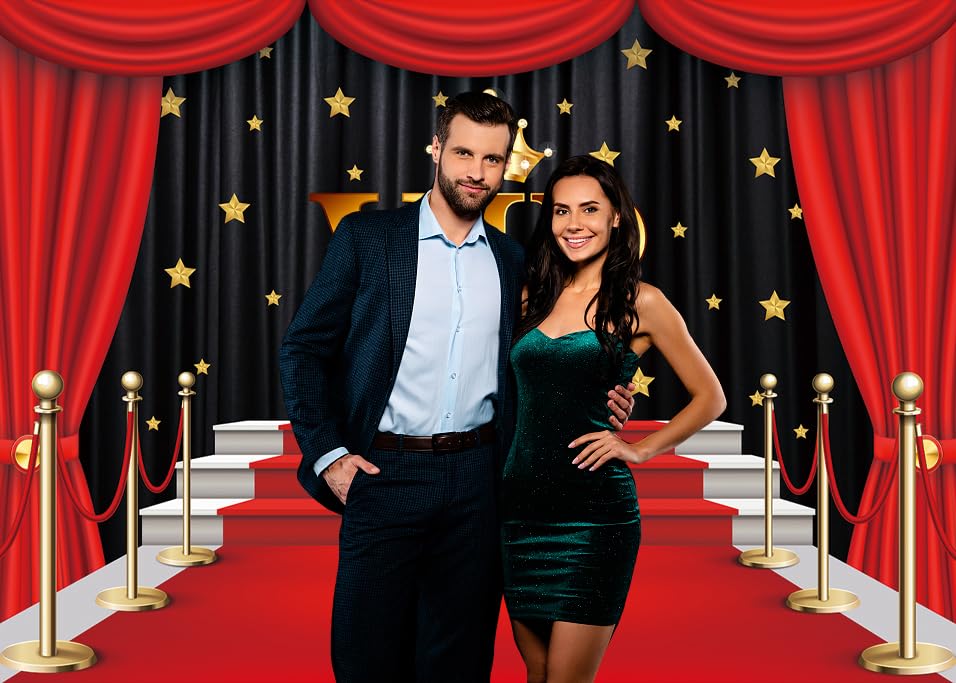 INRUI Red Carpet VIP Photography Backdrop Stage Channel Gold Glitter Spots With Curtain Background Party Video Shoots Decorations (8x6FT) - Image 2