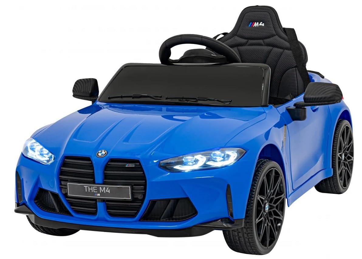 Coche de bateria para niños BMW M4 12V, Azul, 1-5 años, Asiento Cuero, Ruedas Goma eva, RC Parental