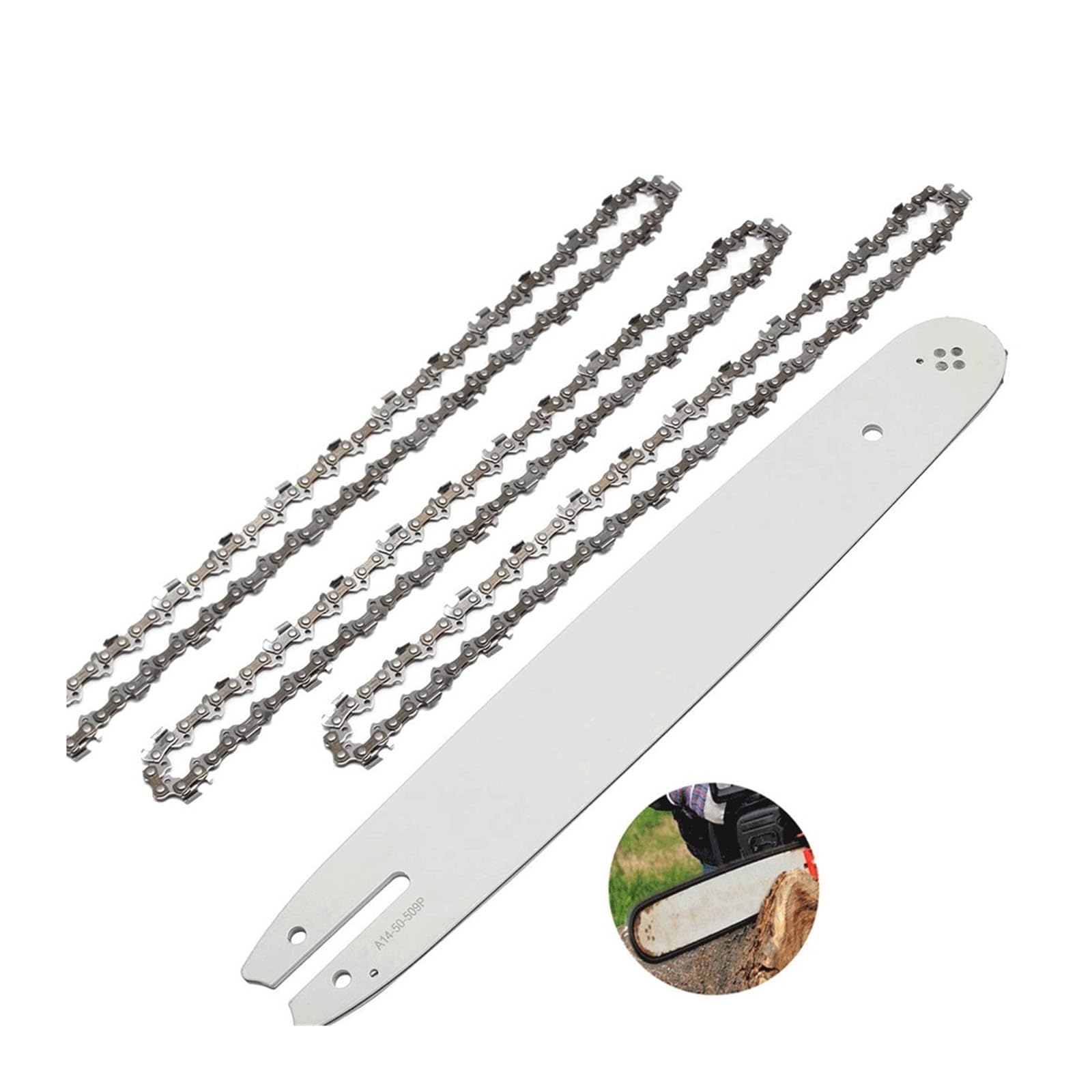 Genérico Barra guía y Cadena de 14 Pulgadas, Compatible con Stihl | Cadena de paso 3/8, calibre .050 y 50 eslabones impulsores con barra de 14 pulgadas(Set 2)