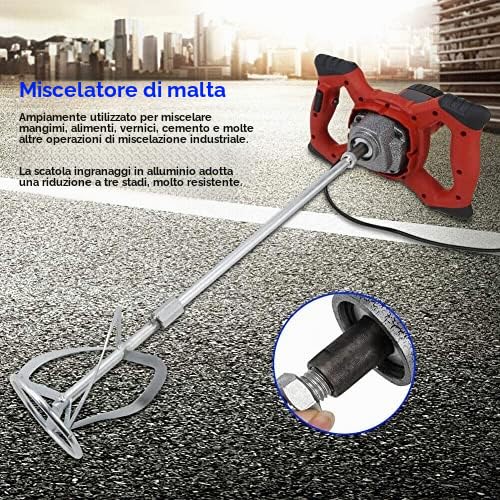 1500W 220V Miscelatore cemento e malta, Miscelatore per Calcestruzzo Miscelatore per Colla, Mescolatore Betoniera, Qualità Industriale, 6 Vlocità, 80 x 19.5cm