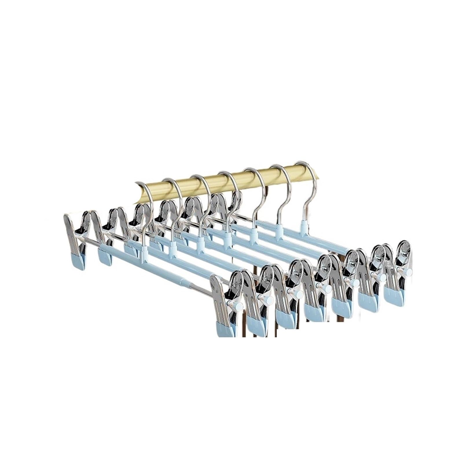 5Pcs Pants Hangers with Clips Adjustable Skirt Non-Slip Trousers Hanger(5Pcs Blue)