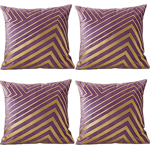 Tennove Cushion Covers 45cm x 45cm Soft Velvet Throw Pillow Case Decorative Golden Hot Stamping Geometric Lines Square Pillowcases Pillow Protector Set of 4 for Sofa Chair Room Home Decor Cover
