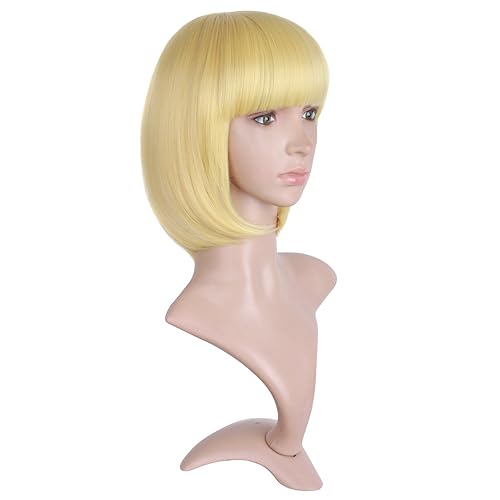 Miniatura 30 de MapofBeauty 12 pulgadas/11.8 in moda señora recta recta sintética flequillo Bob peluca (negro mezclado marrón)