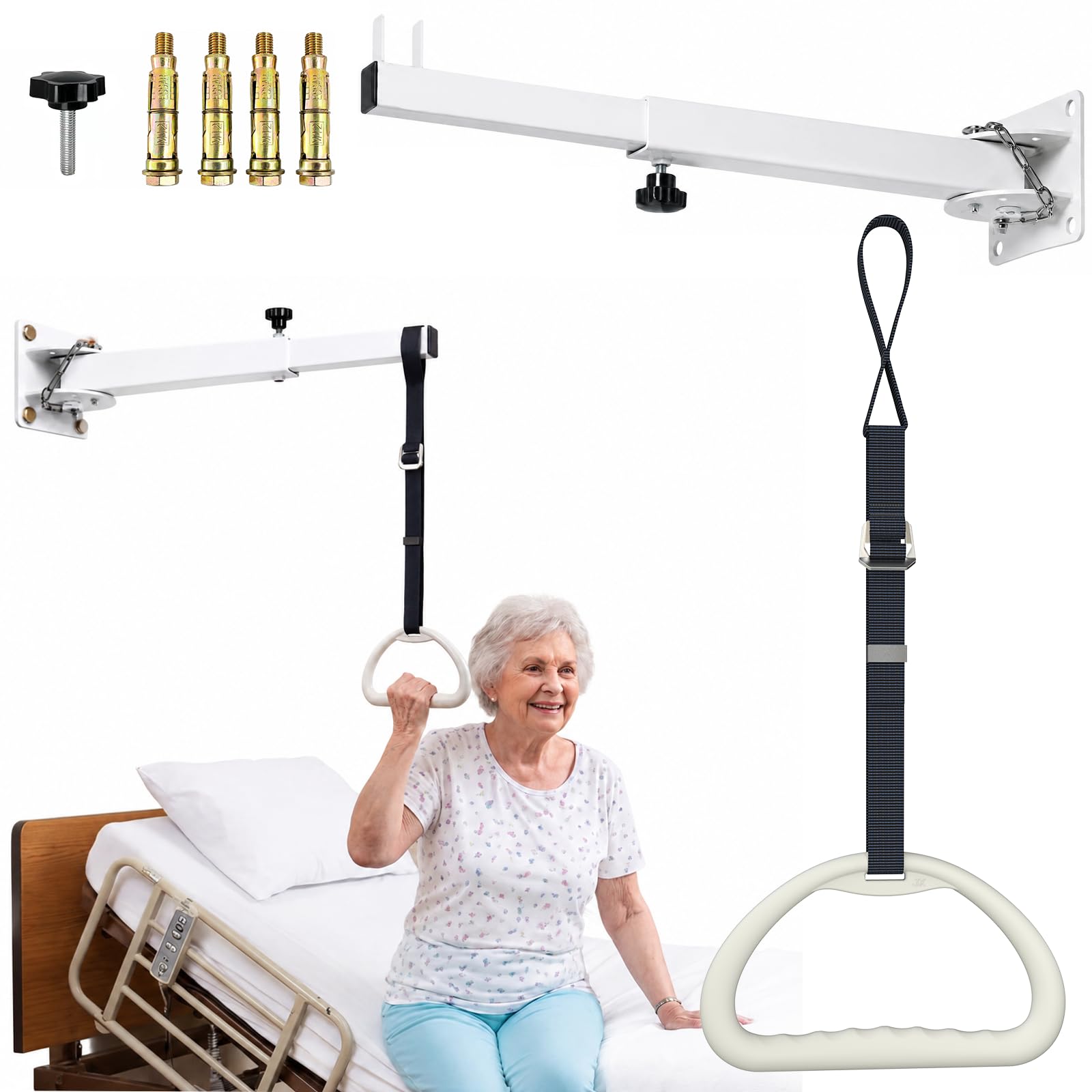 Bettgalgen für ältere,Wand Galgen für Bett Wand Tragkraft 100kg, Bettgalgen Freistehend Höhenverstellbar (20-80cm), Aufstehhilfe Senioren Für Schlafzimmer, Pflegezimmer (Wand)