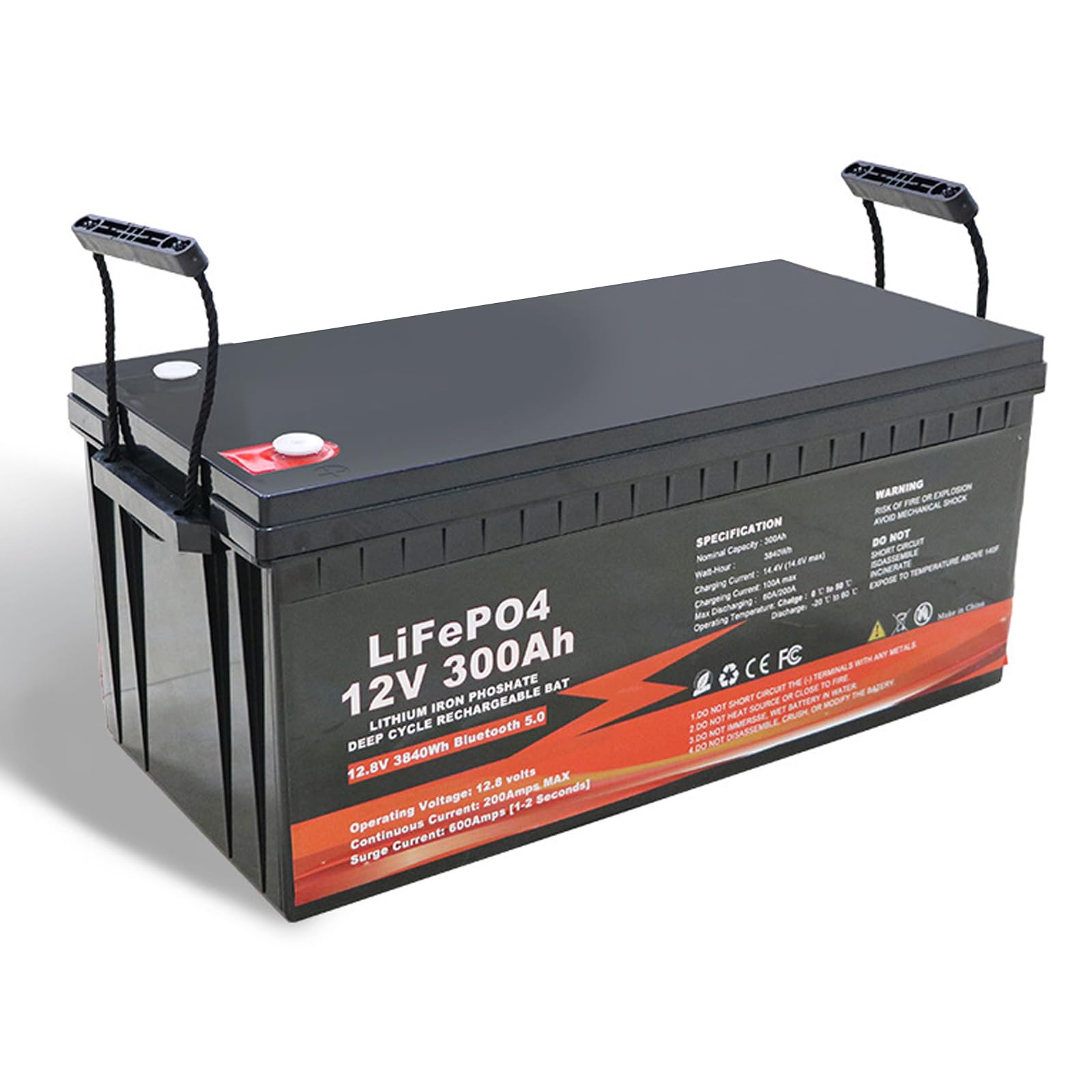 Batteria al Litio LiFePO4 12V 100Ah 200Ah 300Ah Integrata 100A 200A BMS Alta Potenza 4000+ cicli Durata di 10 Anni per Camper Fuori Rete Batteria di Backup Solare da 12,8 V