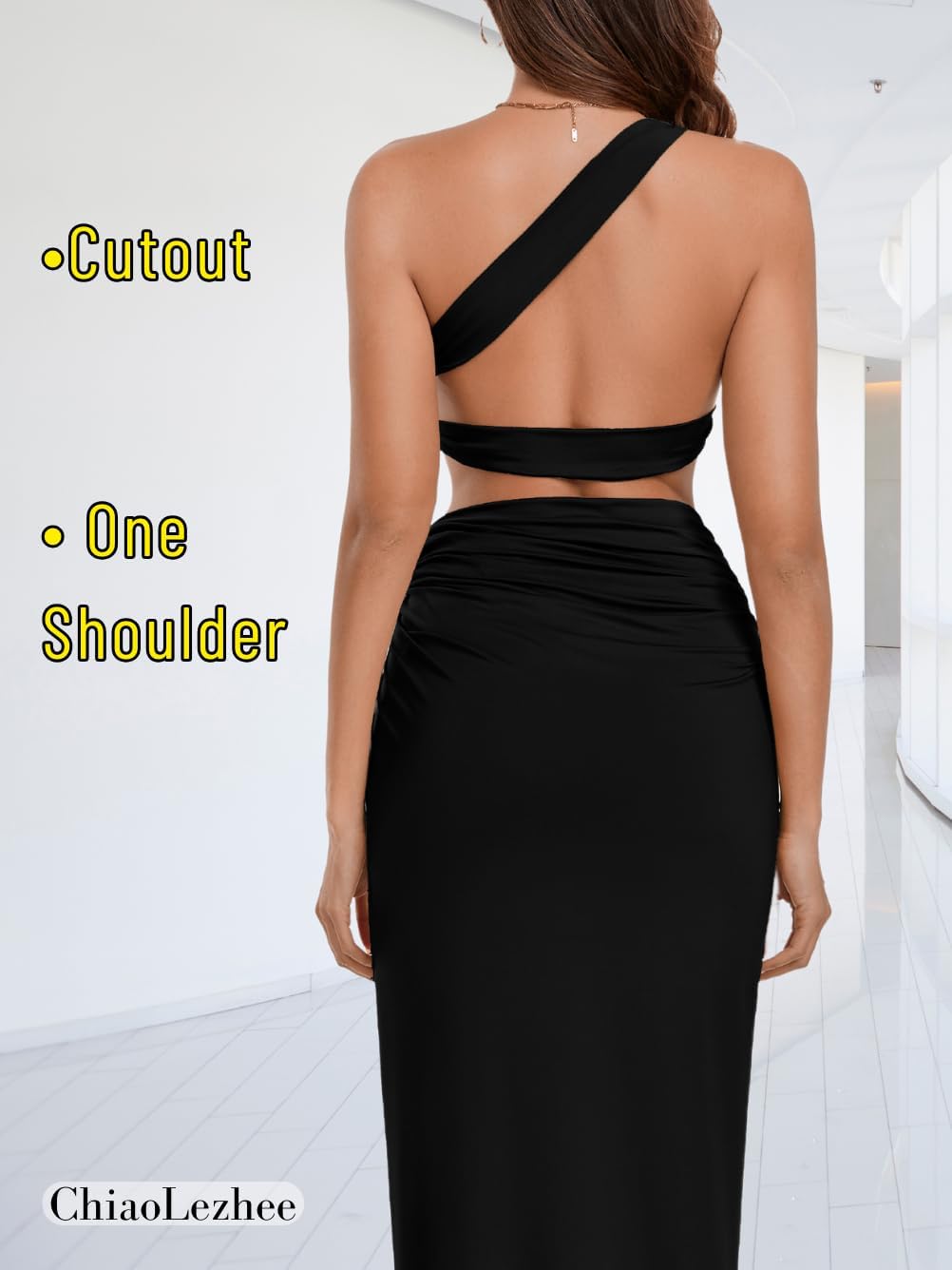 2 Piece High Slit Skirt Set, Sexy Cutout Floor Length Dress, Cocktail Wedding Guest, Ruched Backless Vacation - Image 3