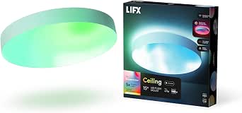 LIFX 15-inch Smart Ceiling Light, RGB, Dimmable, Wi-Fi, Matter Compatible, White Trim