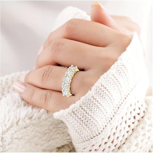 Miniatura 6 de Anillo de 5 piedras de diamantes cultivados en laboratorio de 12 quilates - 5 quilates Anillo de aniversario de boda de oro blanco o amarillo