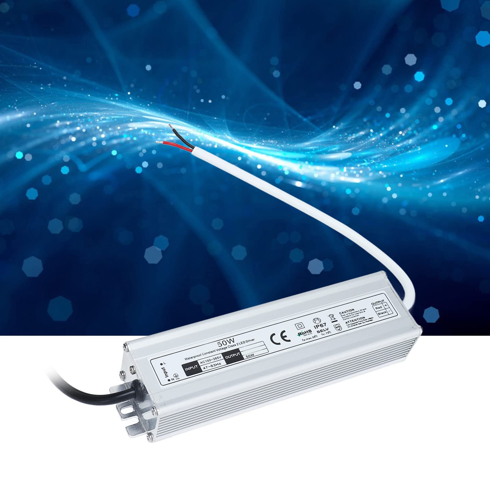 Driver LED 50W 12V/24V Impermeabile IP67 Trasformatore LED Alimentatore LED da 100~265V AC a 12V/24V DC Uscita a bassa tensione per luce LED, Computer Project, Industrial(Spine UE-24V)