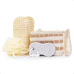 Kit Banho Spa Esponja Relaxante Adulto Super Macia Bucha De Sabonete Líquido E Costas Esfoliante Pedra De Pés, Marrom Claro