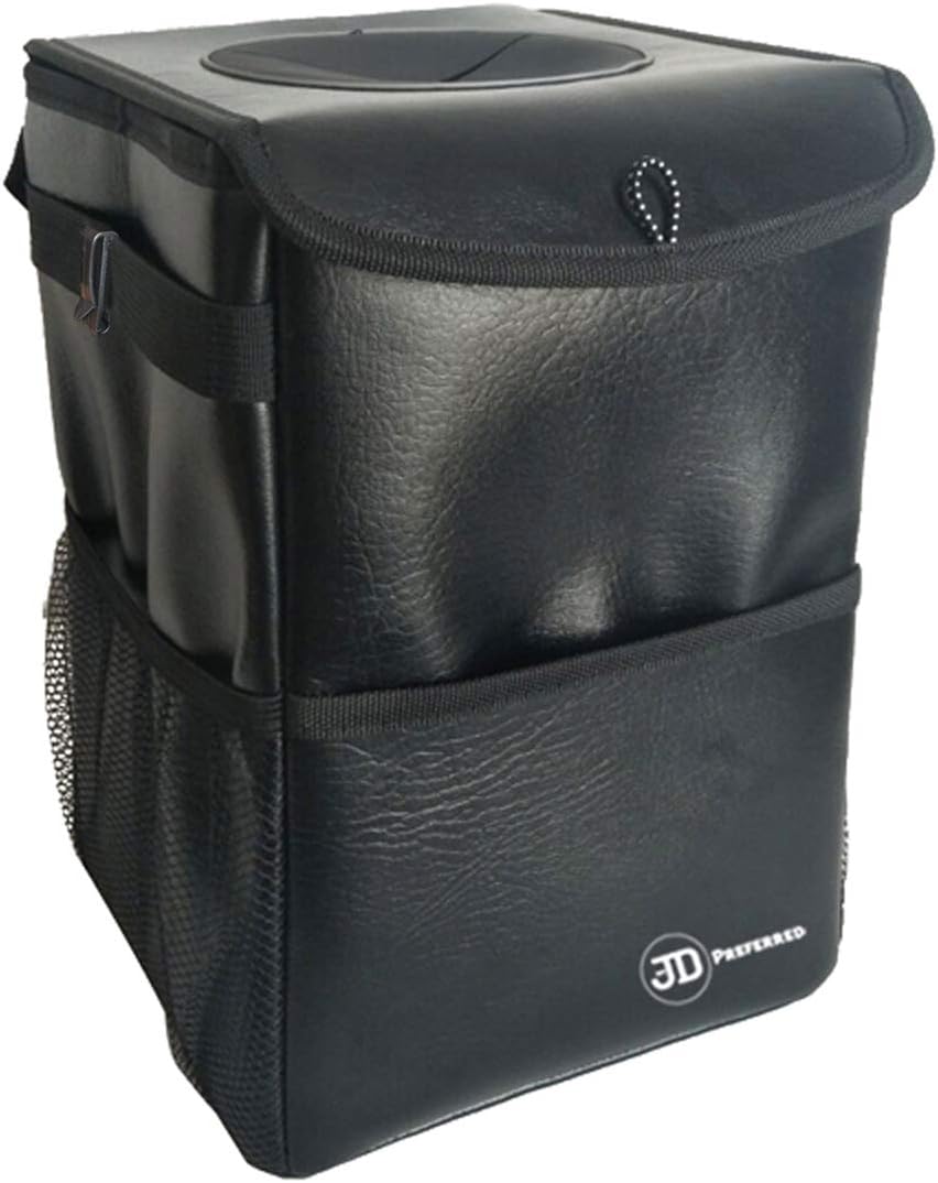 JD Preferred Boat Trash Can with Lid-Premium Quality Hanging Car Garbage Bag with Storage Pockets-100% Leak Proof, Odor Free, Portable Trash Bin-Best for Vehicles, RV, Boats