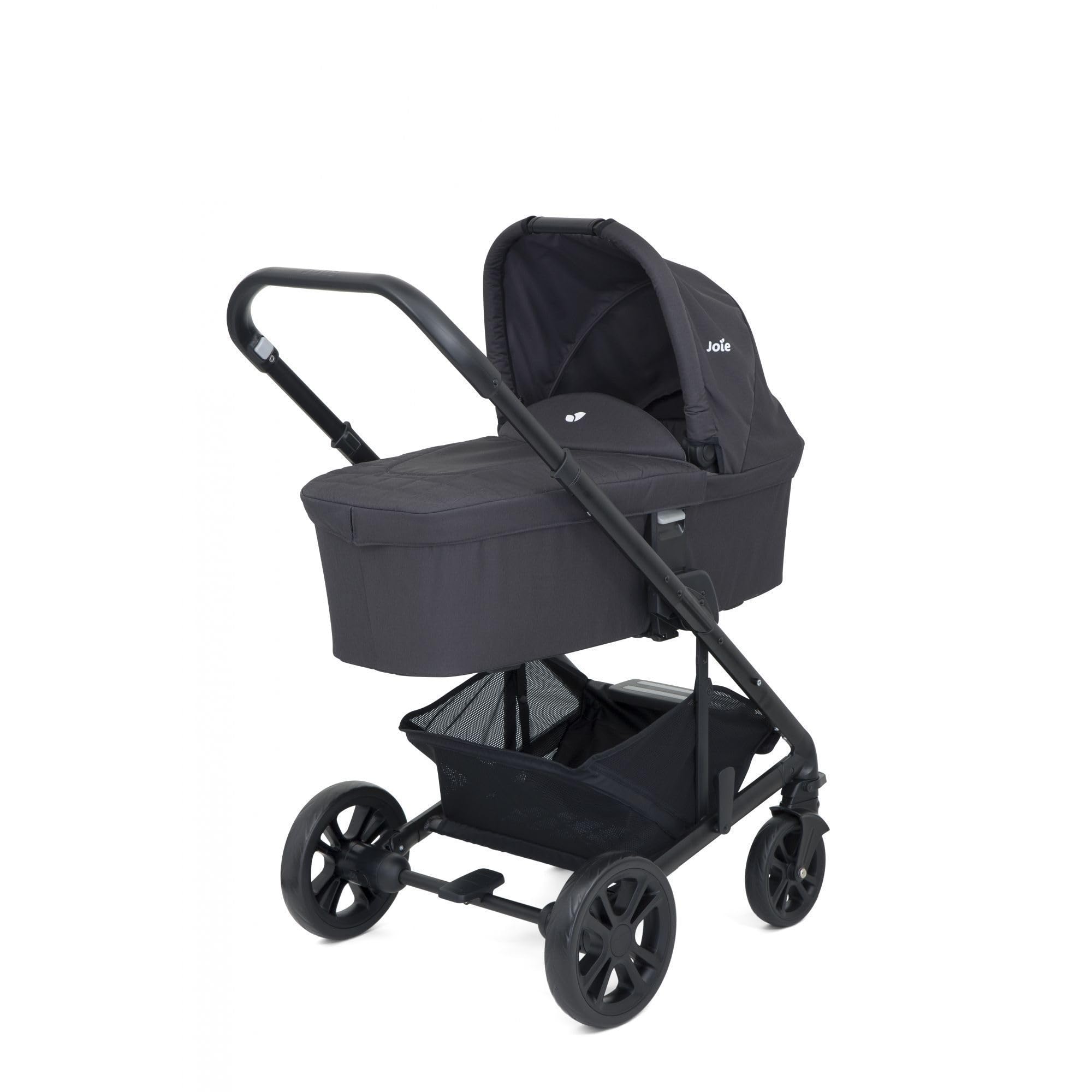 Joie Chrome Trio Reisesystem, leicht faltbarer Buggy, flache Liegeposition, Regenverdeck, Babywanne & i-Snug 2 Babyschale, 0–22kg