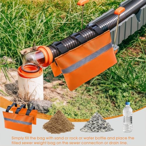 Image of 3 Pcs RV Sewer Hose Weight Bags with Reflective Strip Waste Hose Fastening Device Camper Trailer Sewer Hose Support Hold Down Prevents Dislodging and Accidental Spillage (Orange)